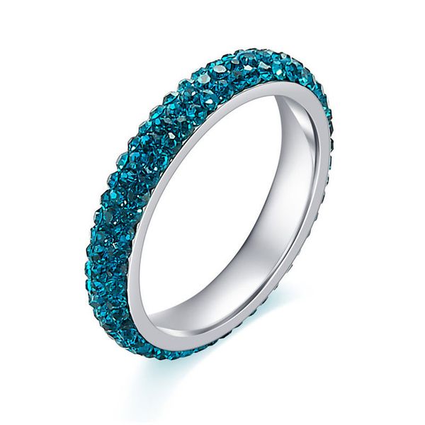 full size three row clear blue crystal stainless steel wedding rings fashion jewelry made with genuine cz crystals, Silver
full size three row clear blue crystal stainless steel wedding rings fashion jewelry made with genuine cz crystals, Silver
