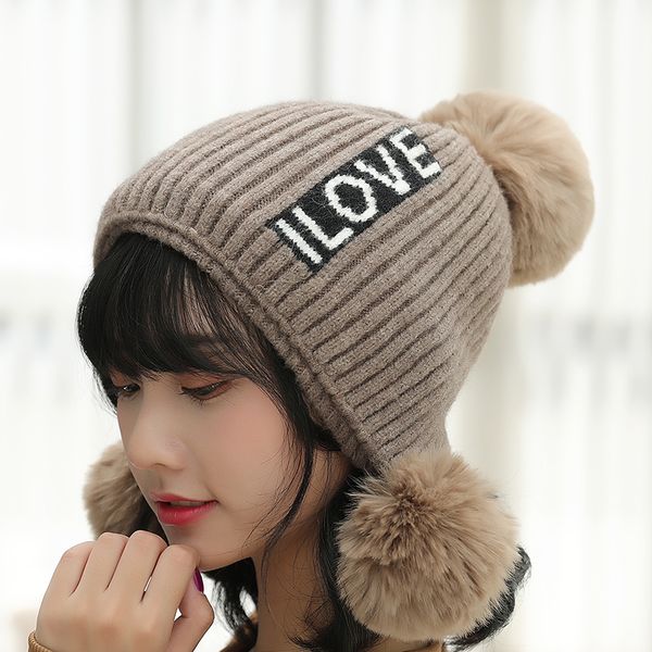 beanie/skull caps girls warm solid color soft hat fur ball cap winter women knit letter embroidery ear protection beanies, Blue;gray
beanie/skull caps girls warm solid color soft hat fur ball cap winter women knit letter embroidery ear protection beanies, Blue;gray