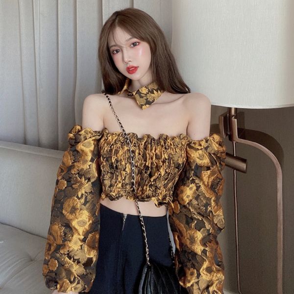 chemisiers et blouses chiffon spring fall crop women's clothing fashion slash neck long sleeve off shoulder floral shirts, White
chemisiers et blouses chiffon spring fall crop women's clothing fashion slash neck long sleeve off shoulder floral shirts, White