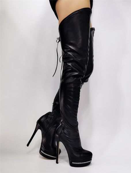 lady black leather high platform thigh high boots real p plus size custom make woman over knee thigh platform boot 
lady black leather high platform thigh high boots real p plus size custom make woman over knee thigh platform boot