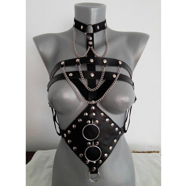cupless halter neck body belt women punk gothic bondage strap metal chain rivet crop pu leather stage performance clubwear, Black;brown
cupless halter neck body belt women punk gothic bondage strap metal chain rivet crop pu leather stage performance clubwear, Black;brown