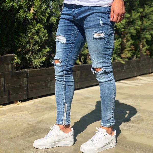 men's jeans stretch small feet for men ripped slim fit knee hole design casual male, Blue
men's jeans stretch small feet for men ripped slim fit knee hole design casual male, Blue