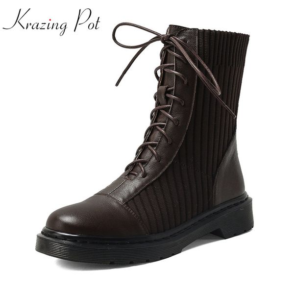 krazing pot genuine leather lace up round toe western boots patch work keep warm wedges med heel leisure stretch ankle boots l66, Black
krazing pot genuine leather lace up round toe western boots patch work keep warm wedges med heel leisure stretch ankle boots l66, Black