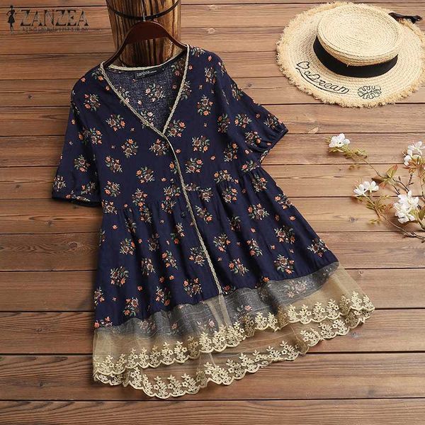 women's blouses & shirts 2021 zanzea fashion summer printed lace stiching blouse casual short sleeve tunic female v neck blusas plus s, White
women's blouses & shirts 2021 zanzea fashion summer printed lace stiching blouse casual short sleeve tunic female v neck blusas plus s, White
