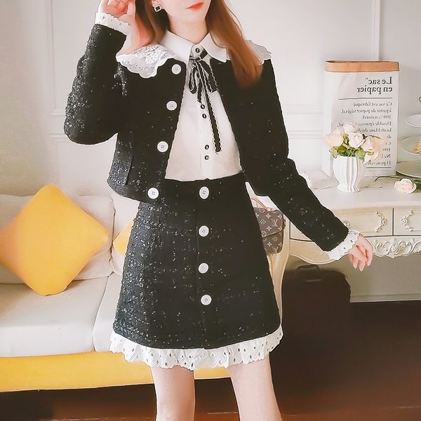 2020 autumn women's two piece outfits single-breasted tweed short jacket + mini skirt 2 piece sets, Gray 
2020 autumn women's two piece outfits single-breasted tweed short jacket + mini skirt 2 piece sets, Gray