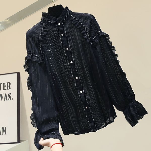 industry diamond stand-collar black shirt women's ruffles long sleeve shirts spring new blouses woman loose blouse, White
industry diamond stand-collar black shirt women's ruffles long sleeve shirts spring new blouses woman loose blouse, White