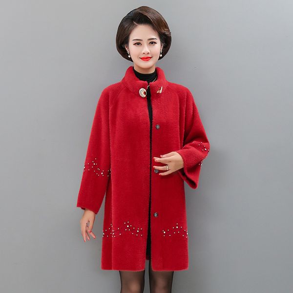 women winter jacket thick imitation mink cashmere coat middle-aged mother long sleeve knit sweater cardigan jacket, Black
women winter jacket thick imitation mink cashmere coat middle-aged mother long sleeve knit sweater cardigan jacket, Black