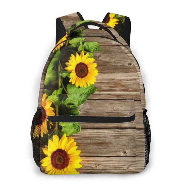backpack travel pack sunflowers on wooden backpack sports bag pack outdoor climbing