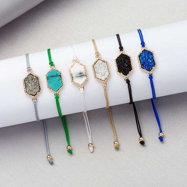 pentagon 6 color resin crystal quartz druzy bracelet & bangle simple rope chain bracelet sparkling jewelry for women, Golden;silver
pentagon 6 color resin crystal quartz druzy bracelet & bangle simple rope chain bracelet sparkling jewelry for women, Golden;silver