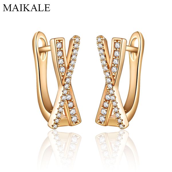 stud maikale trendy golden/ geometric earrings for women x shape zirconia jewelry accessories charm gifts, Golden;silver