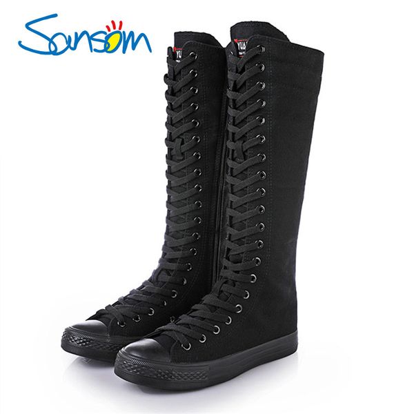 2020 spring autumn women shoes canvas casual high shoes long boots lace-up zipper comfortable flat boots sneakers size 34-43, Black
2020 spring autumn women shoes canvas casual high shoes long boots lace-up zipper comfortable flat boots sneakers size 34-43, Black