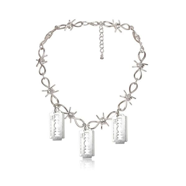 gothic multi layered razor blade pendant necklace street punk barbed wire-chain choker necklace men women jewelry, Silver
gothic multi layered razor blade pendant necklace street punk barbed wire-chain choker necklace men women jewelry, Silver
