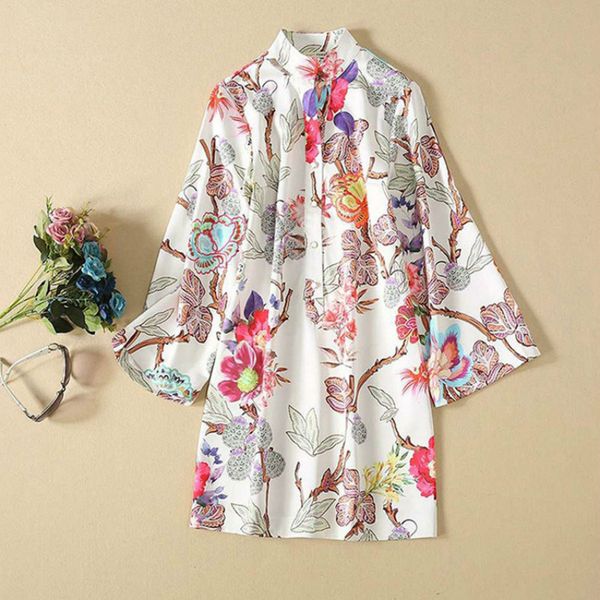 1108 2019 autumn brand same style dress stand collar long sleeve flora print jiani, White;black
1108 2019 autumn brand same style dress stand collar long sleeve flora print jiani, White;black