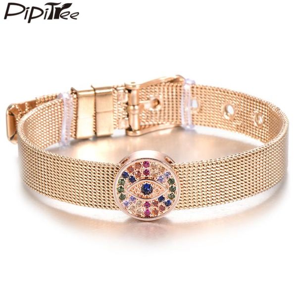 charm bracelets pipitree stainless steel mesh bracelet cubic zirconia evil eye & bangles for women men buckle wristband jewelry, Golden;silver 
charm bracelets pipitree stainless steel mesh bracelet cubic zirconia evil eye & bangles for women men buckle wristband jewelry, Golden;silver