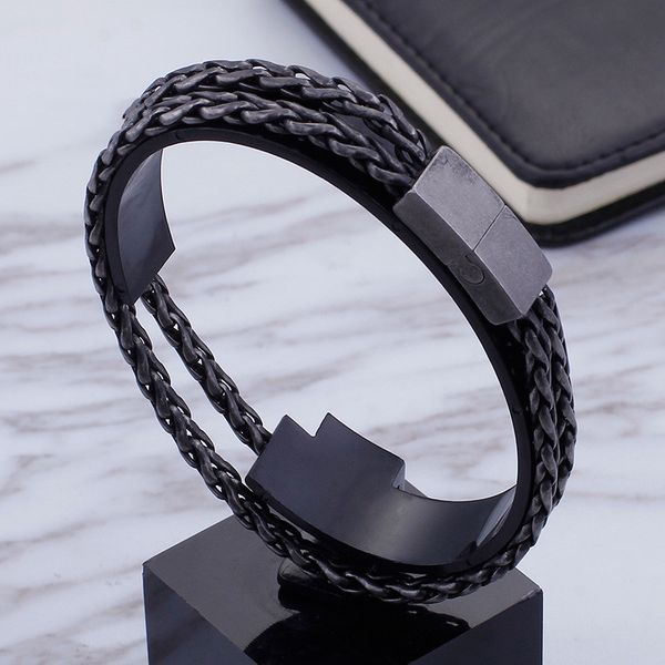 link, chain punk 21.5cm long link bracelets for men stainless steel double layer matte wrist male jewelry, Black
link, chain punk 21.5cm long link bracelets for men stainless steel double layer matte wrist male jewelry, Black