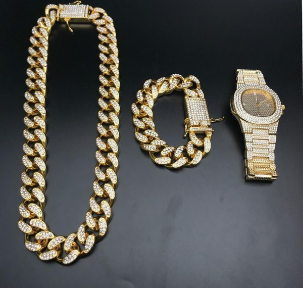 2cm hip hop gold color iced out crystal miami cuban chain gold silver men watch & necklace & bracelet set hip hop king002
2cm hip hop gold color iced out crystal miami cuban chain gold silver men watch & necklace & bracelet set hip hop king002