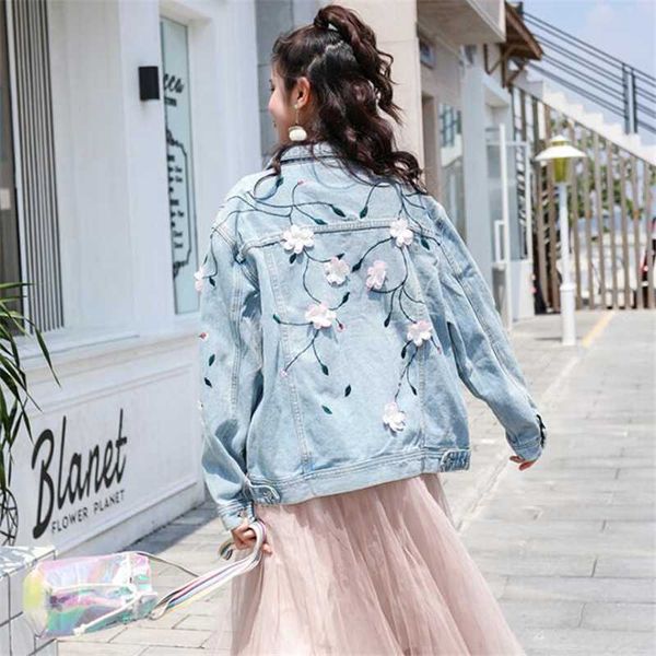 women's jackets plus size embroidered flower applique jeans jacket loose sweet women light blue bomber denim long sleeve casual coat, Black;brown
women's jackets plus size embroidered flower applique jeans jacket loose sweet women light blue bomber denim long sleeve casual coat, Black;brown