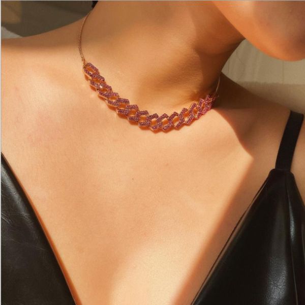 hiphop jewelry dubai gold plated cuban link chain necklace hips hops pave full crystal cuban link necklace, Golden;silver