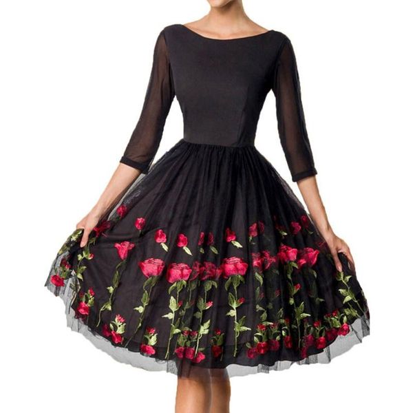 casual dresses wipalo women party dress summer vintage floral embroidery 3/4 sleeves a-line elegant mesh lace retro vestidos, Black;gray
casual dresses wipalo women party dress summer vintage floral embroidery 3/4 sleeves a-line elegant mesh lace retro vestidos, Black;gray