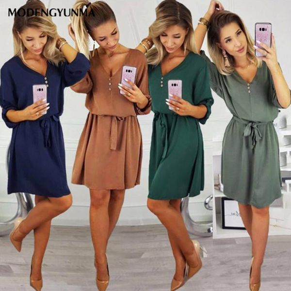 new spring autumn fashion casual women casual v neck solid design buttons half sleeve dress sundress with bow belt for female, White
new spring autumn fashion casual women casual v neck solid design buttons half sleeve dress sundress with bow belt for female, White