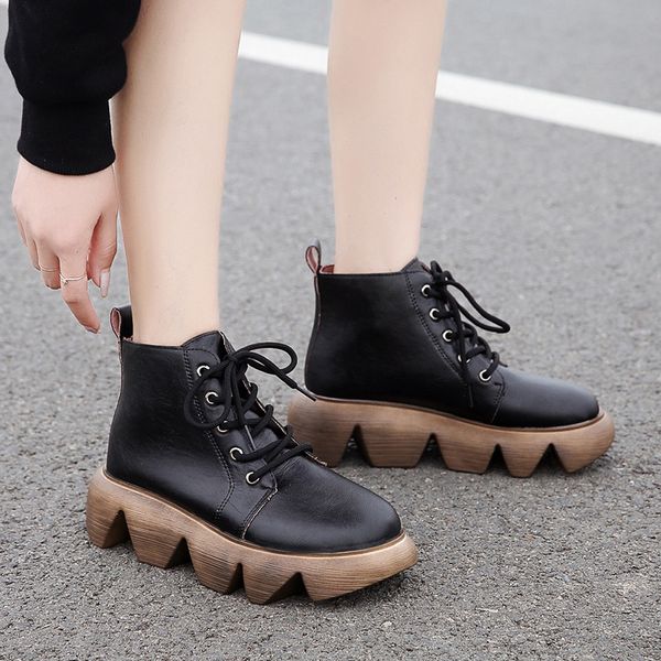 women leather ankle boots 2020 woman autumn lace up platform women's fashion ladies non slip footwear female shoes plus size, Black
women leather ankle boots 2020 woman autumn lace up platform women's fashion ladies non slip footwear female shoes plus size, Black