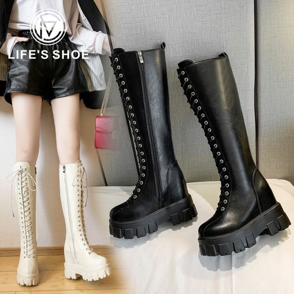fashion chunky platform pu leather knee high boots women retro punk height increasing long boots woman lace up booties mujer, Black
fashion chunky platform pu leather knee high boots women retro punk height increasing long boots woman lace up booties mujer, Black