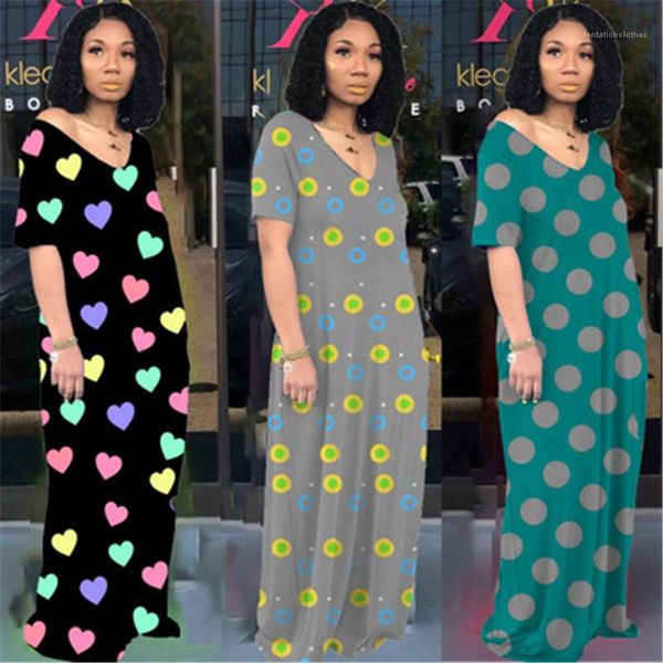 v neck loose dress designer female bohemian casual pocket long skirt women wave dot printing dress fashion trend short sleeve, Black;gray
v neck loose dress designer female bohemian casual pocket long skirt women wave dot printing dress fashion trend short sleeve, Black;gray