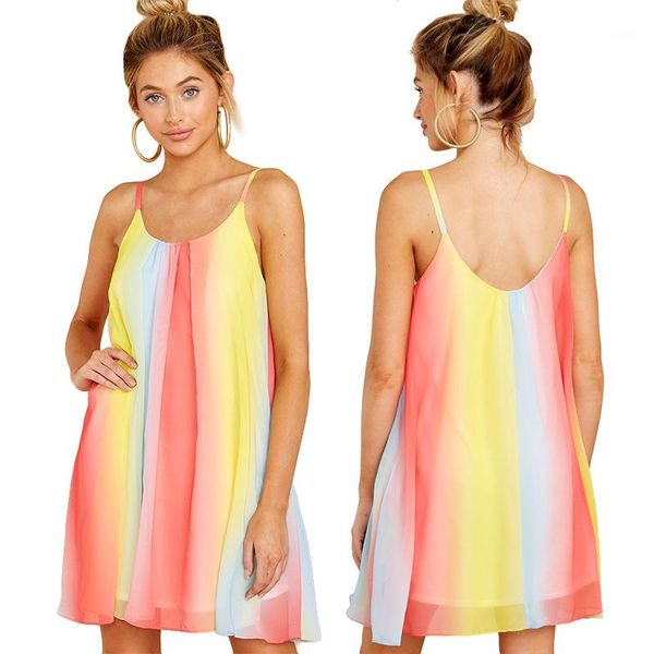 print womens loose dress summer designer chiffon spaghetti strap backless dress females beach high waist clothes rainbow, Black;gray
print womens loose dress summer designer chiffon spaghetti strap backless dress females beach high waist clothes rainbow, Black;gray