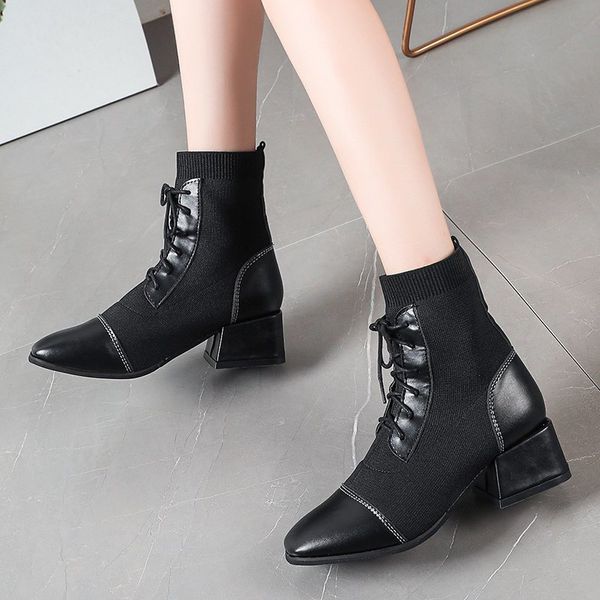 ankle women boots sock ladies pumps shoes autumn lace up squre toe chunky heels fashion woman footwear 2020 new female, Black
ankle women boots sock ladies pumps shoes autumn lace up squre toe chunky heels fashion woman footwear 2020 new female, Black