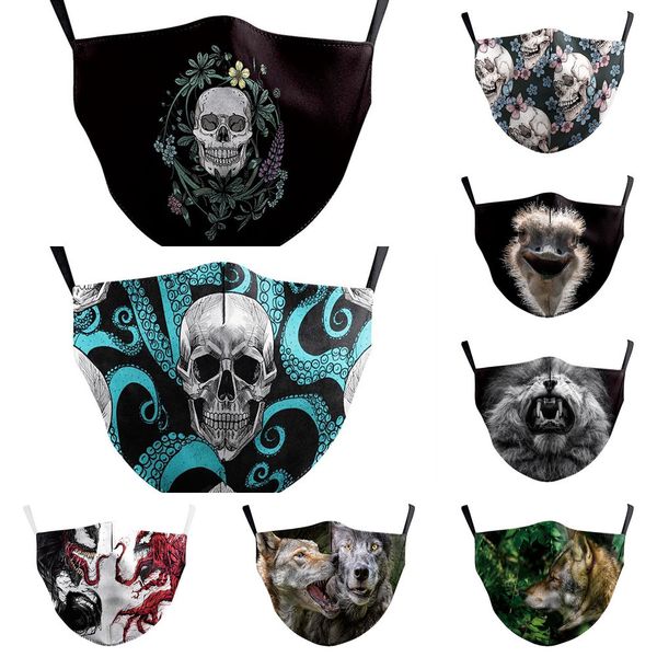 face cartoon print lion skull animal masks mouth reusable washable fabric mask prote zdl21