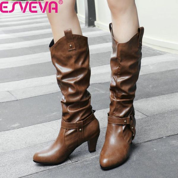 boots esveva 2021 pu leather buckle round toe concise knee high autumn winter fashion square heel slip on women shoes size 34-43, Black
boots esveva 2021 pu leather buckle round toe concise knee high autumn winter fashion square heel slip on women shoes size 34-43, Black