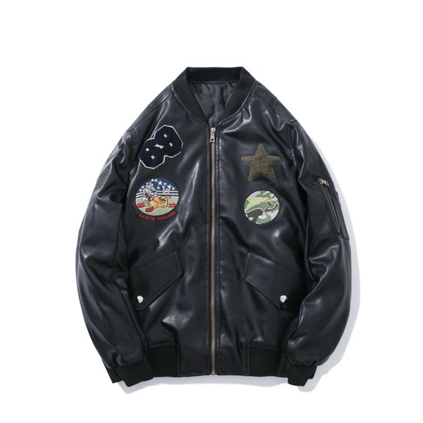 handsome embroidered leather coat men's slim korean-style pilot pu leather jacket motorcycle baseball uniform thickened couple cotton-p, Black;brown
handsome embroidered leather coat men's slim korean-style pilot pu leather jacket motorcycle baseball uniform thickened couple cotton-p, Black;brown