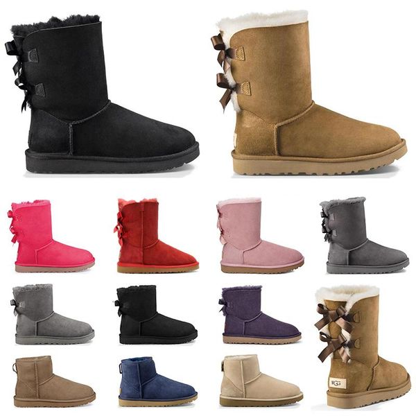 2020 women snow boots triple black chestnut brown pink navy blue grey red bowknot keep warm short mini boot womens booties winter shoes