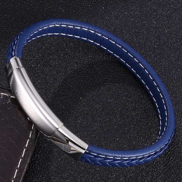 adjustable length stainless steel buckle black/blue leather bracelet wrist band jewelry gifts erkek bileklik 18.5-19.2-20, Golden;silver
adjustable length stainless steel buckle black/blue leather bracelet wrist band jewelry gifts erkek bileklik 18.5-19.2-20, Golden;silver
