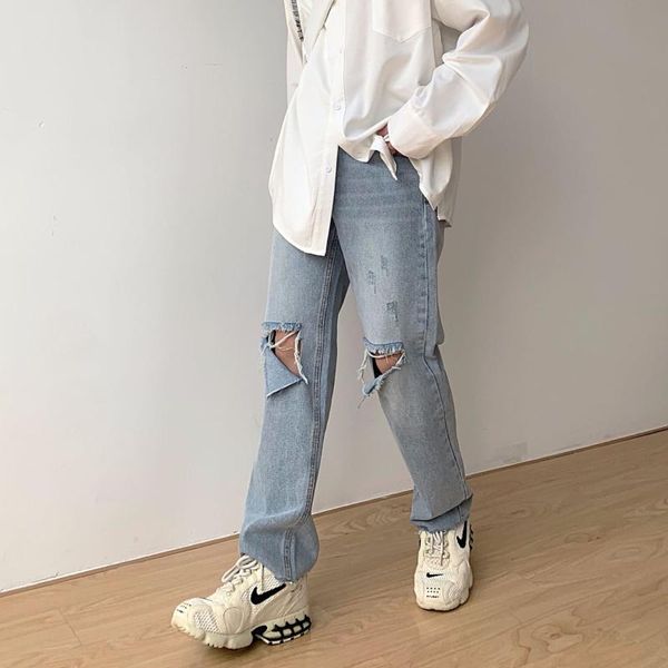 men's jeans male korean style vintage hip hop trousers knee broken hole fashion straight casual denim pants, Blue
men's jeans male korean style vintage hip hop trousers knee broken hole fashion straight casual denim pants, Blue