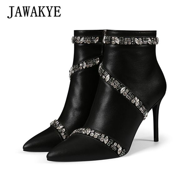 boots bling black genuine leather ankle for women crystal around winter party shoes woman point toe high heel short
boots bling black genuine leather ankle for women crystal around winter party shoes woman point toe high heel short