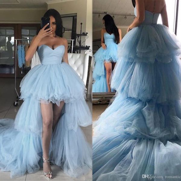 light blue hi-lo prom dresses 2020 strapless backless tiered skirts high low formal evening party gowns vestido de noche custom, Black;red
light blue hi-lo prom dresses 2020 strapless backless tiered skirts high low formal evening party gowns vestido de noche custom, Black;red