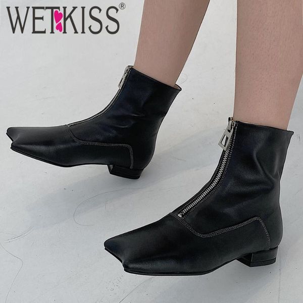 wetkiss women's fashion square strange toe ankle boots low block heel metal decoration zipper casual bootie, Black 
wetkiss women's fashion square strange toe ankle boots low block heel metal decoration zipper casual bootie, Black