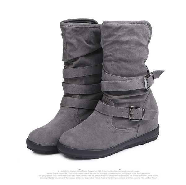 fashion casual ladies shoes boots suede leather buckle boots high heeled snow femme ladies shoes women boots femmes bottes, Black