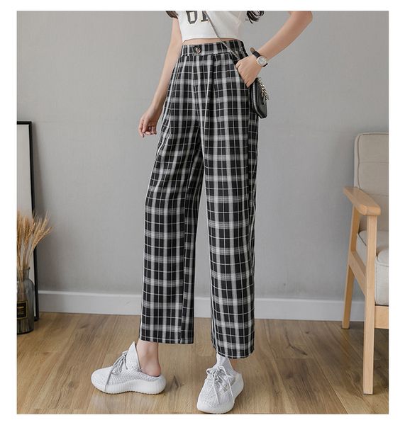 2020 women's fall korean retro plaid pants casual elastic high waist wide leg pants, Black;white
2020 women's fall korean retro plaid pants casual elastic high waist wide leg pants, Black;white