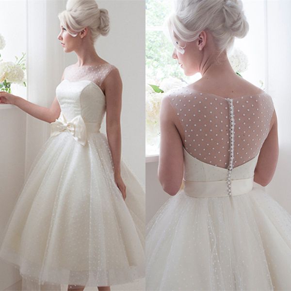 PERFECT POLKA DOT TULLE ILLUSION CAP SLEEVE VINTAGE KNEE LENGTH WEDDING DRESS, Ivory
PERFECT POLKA DOT TULLE ILLUSION CAP SLEEVE VINTAGE KNEE LENGTH WEDDING DRESS, Ivory