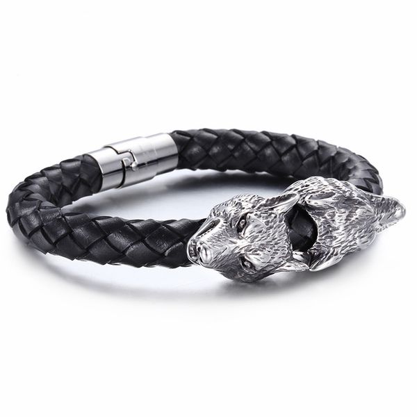 charm bracelets fashion handmade braided leather bracelet 21cm double wolf heads men's rock gifts for boyfriend, Golden;silver
charm bracelets fashion handmade braided leather bracelet 21cm double wolf heads men's rock gifts for boyfriend, Golden;silver