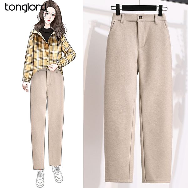 tonglord women autumn winter high waist woolen long pants loose harem pants thick micro elastic waist straight trousers lady, Black;white
tonglord women autumn winter high waist woolen long pants loose harem pants thick micro elastic waist straight trousers lady, Black;white