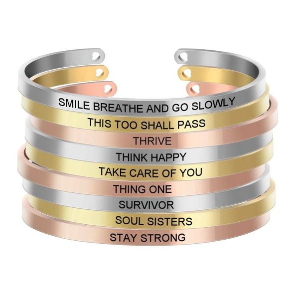 stainless steel bangles engraved positive inspirational quote hand carved letters cuff mantra bracelet for women gift sl-052, Black
stainless steel bangles engraved positive inspirational quote hand carved letters cuff mantra bracelet for women gift sl-052, Black