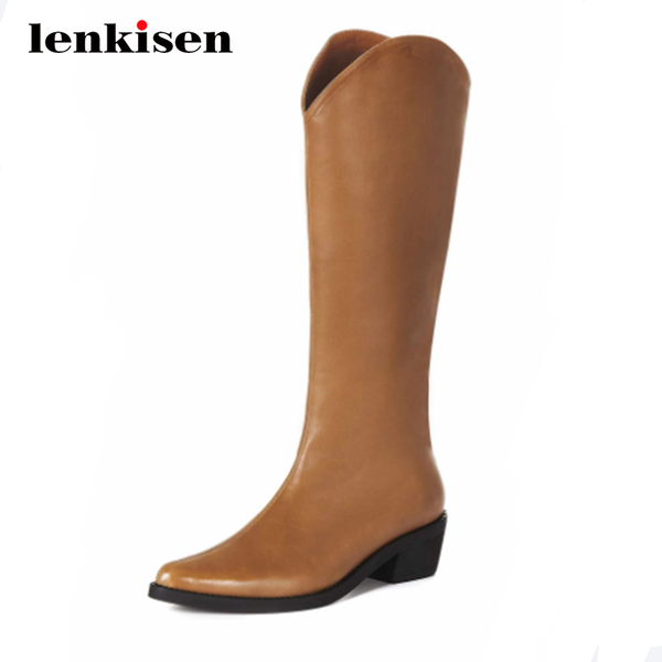 lenkisen western boots microfiber recommend pointed toe thick med heel zipper streetwear mature knee high boots l28, Black
lenkisen western boots microfiber recommend pointed toe thick med heel zipper streetwear mature knee high boots l28, Black