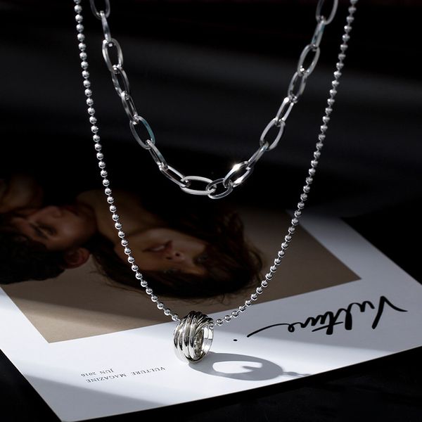 double-layer men's necklace hip-hop circle pendant beaded chain link necklaces for him male punk jewelry, Silver
double-layer men's necklace hip-hop circle pendant beaded chain link necklaces for him male punk jewelry, Silver