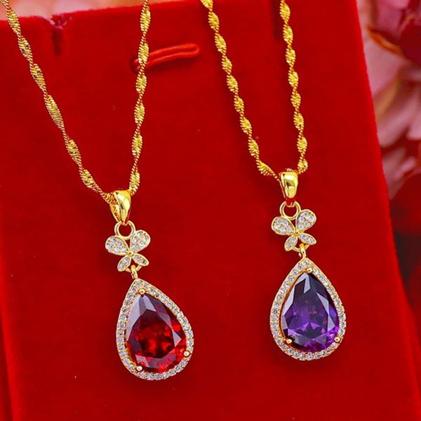 fashion teardrop red/purple zirconia 18k yellow gold filled beautiful womens pendant chain necklace gift jewelry, Silver
fashion teardrop red/purple zirconia 18k yellow gold filled beautiful womens pendant chain necklace gift jewelry, Silver