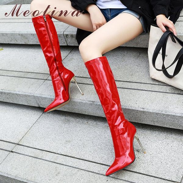 meotina winter knee high boots women patent leather thin heel tall boots zipper extreme high heel shoes lady autumn plus size 46, Black
meotina winter knee high boots women patent leather thin heel tall boots zipper extreme high heel shoes lady autumn plus size 46, Black