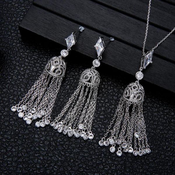 luxury tassel drops earring necklace sets cubic zircon crystal cz jewelry sets for women wedding india bridal jewelry set d1378, Silver
luxury tassel drops earring necklace sets cubic zircon crystal cz jewelry sets for women wedding india bridal jewelry set d1378, Silver