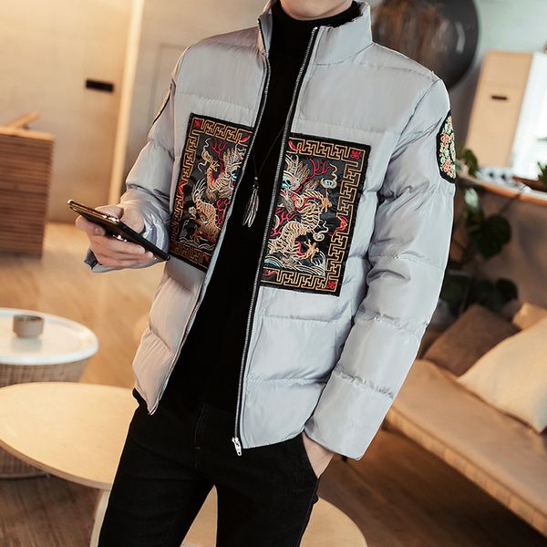 fashion embroidered bomber jacket coat manteau homme hiver winterjas heren chinese style embroidery bomber jackets men keep warm, Black 
fashion embroidered bomber jacket coat manteau homme hiver winterjas heren chinese style embroidery bomber jackets men keep warm, Black